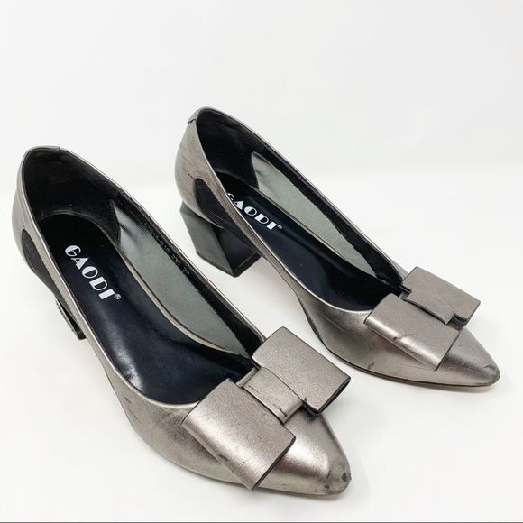 Gaodi Vintage Metallic Silver Block Heels Size 7 - Picture 1 of 10